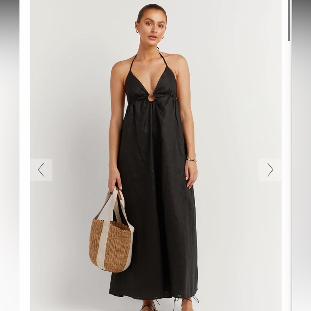 Dissh ELLEN BLACK LINEN HALTER MIDI Size 4